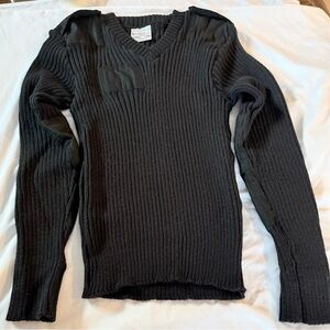 Black Ribbed V-Neck Sweater